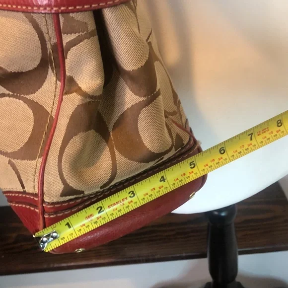 COACH Hampton Signature C Logo Canvas Red Leather Briefcase Shoulder Bag RARE - Picture 10 of 17